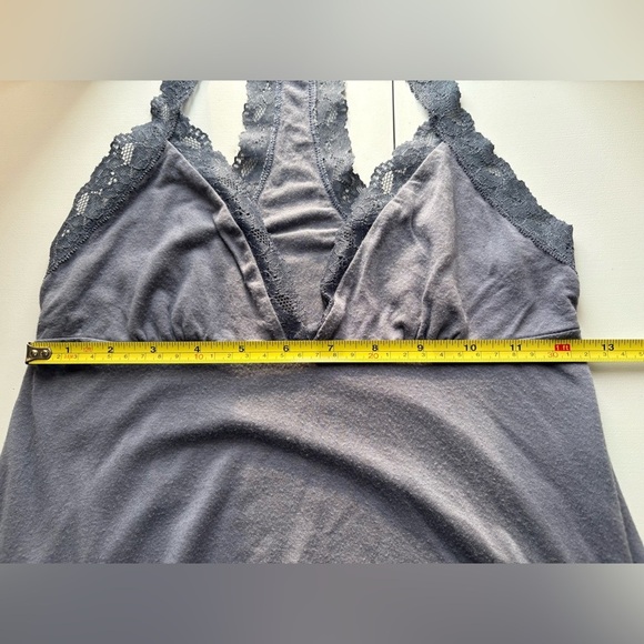 Women XS Lace Trim Cami Babydoll Tank Top Coquette Racerback Long Blue - Picture 7 of 7